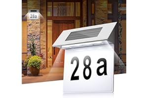 YUNYODA Hausnummer Solar Beleuchtet, Edelstahl 4-led Hausnummernschild mit 3d Effekt, Wetterfest Solarhausnummer Hausnummernleuchte, Rostfrei Straßennummer Beleuchtet, Türschild Personalisiert