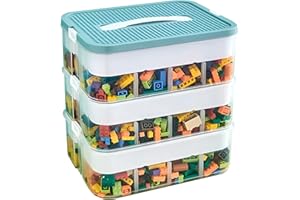 Keyacht Caja de Almacenamiento para Niños con Tapa Bloques Construccion Niños Organizador para Lego Cajas Apilables Cajas Organizadoras para Piezas