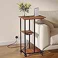 Homsorout C Shaped End Table - C Table on Wheels - Bedside Table with Wheels, Power Outlet and USB - Sofa Charging Table for Living Room, Bedroom, Small Spaces - 27.2'' High, Brown