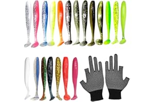 VPOUERY 20 Piezas cebo Spinning cebo 3D falso con anzuelo triple Kit de pesca ideal para la pesca con 1 par de guantes