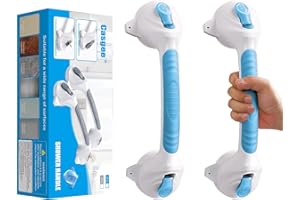 Casgee 2 maniglie per doccia senza fori, 38 cm, per anziani, con ventosa fino a 110 kg, maniglia per vasca da bagno con allarme di aspirazione, maniglia portatile per doccia, WC, senza scivolo, blu