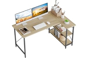 Bestier Scrivania a Forma di L Scrivania per Computer con Ripiani Piccola Scrivania ad Angolo 140 cm Scrivania per Computer Reversibile con Libreria per Ufficio Domestico Piccolo Spazio