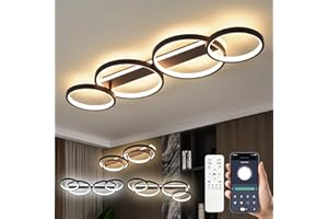 MYCUL LED Plafonnier,Moderne Lampe de plafond 48W 3000K-6500K,4 anneaux ronde design Chambre Eclairage,Luminaire interieur deco avec Telecommande APP Dimmable,Lampe Lustre pour salon bureau cuisine couloir