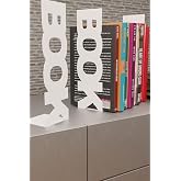 Risingmaber Dekoratif Beyaz Dikey Book Yazı Tasarımlı Metal Kitap Tutucu(İkili Set) MK11B