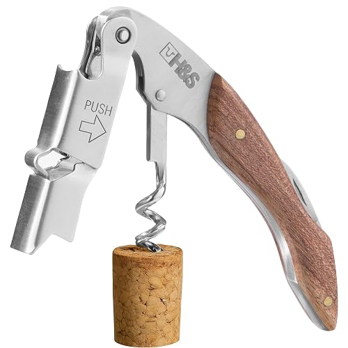 H&S 3-in-1 Kellnermesser, Edelstahl mit Holzgriff