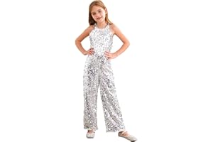 Oyolan Kids Girls Sparkly Jumpsuit Romper Prom Full Sequins Bodysuit Playsuit Birthday Party Outfit