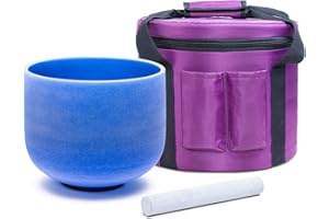 KVKA Campana tibetana in cristallo 432 hz, colore blu G Note Throat Chakra 8 pollici con custodia per il trasporto