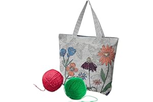 SETOFI Knitting Tote Bag, Large Knitting Bag Knitting Needle Bag with Zipper Flower Pattern Crochet Bag for Yarn Knitting Needles Crochet Hooks (Type D)