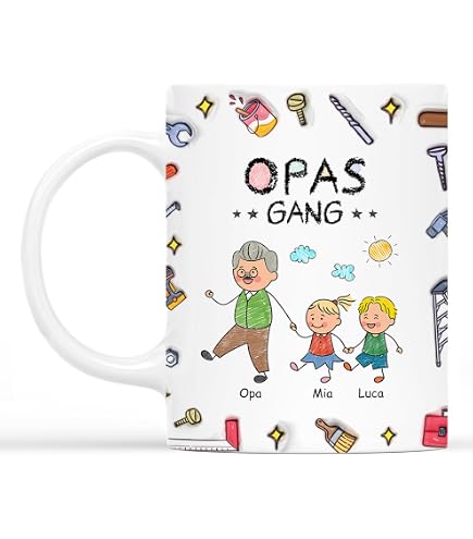 Personalisiert Kaffeetasse 'Glück Ist Einen Papa/Opa Wie Dich Zu Haben' - Mit Namen & Strichmännchen | 325 Ml