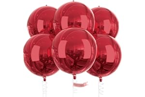 PartyWoo Red Balloons - 6 Giant 22 inch Ruby Red Foil Balloons with Ribbon for Birthday, Wedding & Party Decorations