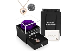 ADAZ Rosa Stabilizzata Vera, Con Collana I Love You, Regalo Fatto a Mano Con Vera Rosa Eterna Per la Sua Donna,Moglie,Fidanzata,Madre,Per Compleanno,Anniversario,San Valentino,Festa Della Mamma,Natale
