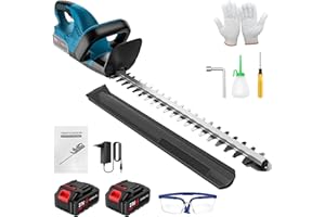 WIWOLER Cortasetos Inalámbricos 21 V, 52CM Cortasetos Electrico con Batería 2 x 3,0 Ah, Motor sin Escobillas, Espacio Entre Cuchillas 1,5CM, Doble Interruptor y Cuchilla Doble, Cortasetos Bateria para Jardín