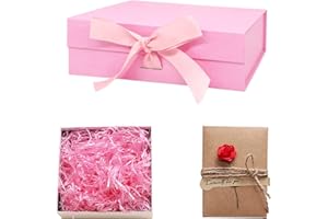 Idota Scatola Regalo con Coperchio Rosa, Pacco Regalo Scatola con nastro fiocco Rafia, nastro, biglietto di auguri, per regali, compleanni, anniversari, coppie, famiglia, San Valentino, Natale