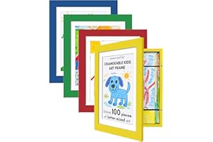 Americanflat Front Loading Kids Art Frame in Primary Colors - 8.5x11 Frame with Mat and 10x12.5 Without Mat - Kids Artwork Frames Changeable Display - Frames for Kids Artwork Holds 100 Pcs - Set of 4