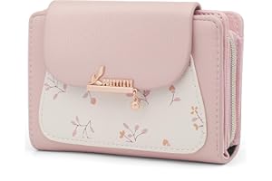 REETEE Portefeuille Femme en Cuir PU Porte Monnaie Femme Petit Format Porte Feuilles pour Femme avec 10 Porte Carte, Porte-Feuille Femmes Zippé Pochette à Monnaie (A-Rose)