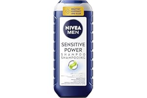NIVEA MEN Sensitive Power Shampoo (250 ml), uspokajający szampon dla mężczyzn z ekstraktem z nasion konopi do codziennego użytku, wzmacniający szampon do włosów przeciwko swędzeniu skóry głowy