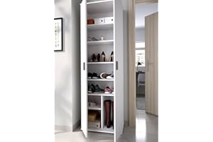 Dmora - Armadio multiuso 2 ante Suretta, Mobile multifunzione portaoggetti, Guardaroba porta scarpe, 61x35h190 cm, Bianco
