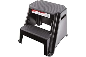 Rubbermaid RM-P2 2-Step Molded Plastic Stool with Non-Slip Step Treads, 300-Pound Capacity, Black Finish by Rubbermaid