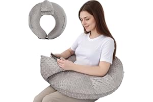 ‎INFANZIA Lesekissen für Gaming, Armlehne Unterstützung Bücherkissen, U-förmiges Lap Kissen mit Seitentasche zum Sitzen im Bett/Sofa/Boden, Häkelkissen mit Tablet Unterstützung für Lesen, Häkeln, Arbeiten, Grau