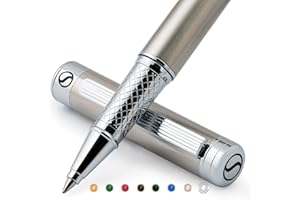 ‎SCRIVEINER Scriveiner Tintenroller Edelstahl - Luxuriöser Metall mit Silber-Chrom-Finish, Schmidt Tintenpatrone, bestes Tintenroller-Geschenkset für Männer & Frauen