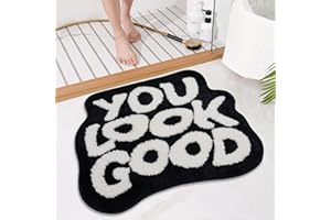 Waslary 64x54cm Tappetino da Bagno Antiscivolo Divertente Tappetino da Bagno Assorbente Tappeto da Bagno You Look Good Tappetino da Porta Bagno Decor Lavabile in Lavatrice Tappetino (Nero)