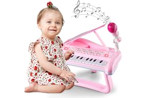 NORKBENG Piano Enfant Jouet Fille 2 Ans, Instruments de Musique à 22 Touches avec Microphone, Clavier Rose, Jouets Sonores Éducatifs Multifonctions Portables, Cadeaux pour Les Filles de 3 4 5 Ans