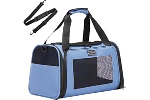 Petsfit Sac de Transport pour Chat et Petit Chien - Sac Transport Chat Léger avec Matelas Extensible et Sangle de Sécurité, Pliable et Aéré (S/Bleu)