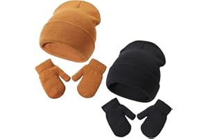 DRESHOW Ensemble Bonnet Beanie et Moufles D'hiver Set pour Bébés et Enfants Ensemble Chapeau et Gants Tricotés Chauds pour 3 Mois - 5 Ans Filles et Garçons