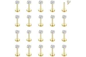 CASSIECA 20Pcs 16G Piercing Labret Acciaio Inossidabile Piercing Labbro Piercing Trago Helix Piercing Conch Naso Piercing Cartilagine Orecchini Gioielli Argento Oro Verticale Labret 6/8/10mm
