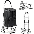 Folding Shopping Cart Grocery Laundry Utility Designed with Tri-Wheel & Bigger Waterproof Shopping Bag & Adjustable Elastic Rope for Stair Climber Climber and Shopping