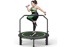 B BCAN 40/48'' Rebounder Trampoline for Adults, 204/250kg Foldable Mini Trampoline with Adjustable Foam Handle, Mute & Pre-assembled Fitness Trampette Indoor