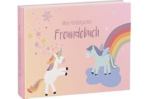 mintkind® Meine Freunde libro degli amici dell'asilo per ragazze e ragazzi libro dell'amicizia Pony per gli amanti dell'asilo libro da compilare con glitter in design pony unicorno e Pegasus (rosa)