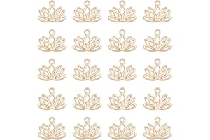 DICOSMETIC 20Pcs Lotus Flower Charms Stainless Steel Pendants Golden Yoga Lotus Flower Charms Hollow Dangle Charms for Necklace Bracelet Earring Jewelry Making DIY Crafts, Hole: 1mm