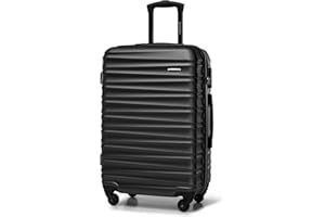 WITTCHEN Maleta Mediana Trolley Mediana Carcasa rígida de ABS 4 Ruedas giratorias Cerradura de combinación asa telescópica Groove Line Negra Ryanair/Vueling/Iberia/easyJet/Iberia Express