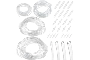 Keadic Lot de 36 raccords cannelés et kit d'assortiment de tubes transparents de 1,6 mm, 2,4 mm, 3,2 mm, 3,9 mm, 4,8 mm, 5 mm, réducteur de tuyau en plastique de 3 m, connecteurs de tuyau, adaptateur