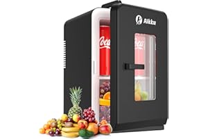Aikku Mini Kühlschrank 2 in 1 Mini Kühlschrank mit Kühlen und Wärmenfunktion 15L Kleine Kühlschrank 12V DC/220V AC für Hause, Autos, Büros Schwarz