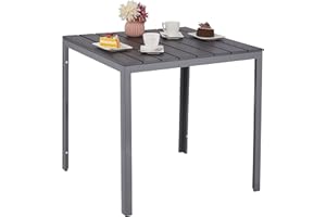 Relaxdays Gartentisch, HBT: 74 x 78 x 78 cm, Balkontisch Holzoptik, Kunststoff, Stahl, Terrassentisch quadratisch, grau