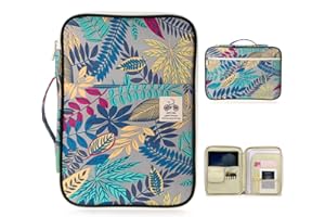 BTSKY A4 Documents Case - Multi-Functional Travel Bag Passport Holder Files Portfolio Tickets Organizer Portable IPad Bag Handbag, Office Documents Bag, Grey Leaf