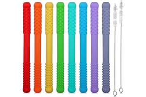 HOAISUN 8 Pack Teething Straws Sticks for Babies 6-12 12-18 Months, Hollow Teething Tubes for Infant Toddlers Nursing Biting Chewing, Silicone Teethers Autism Chew Toys for Sensory Kids Teething Relief