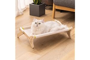MEWOOFUN Cama de madera para ventana de gato 2 en 1, para gatos, ajustable y estable, con alfombrilla suave, 47 x 40 cm, color azul