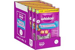 WHISKAS Knuspertaschen Katzensnacks mit Lachs 6 x 60g – Leckere Lachs-Snacks für Katzen