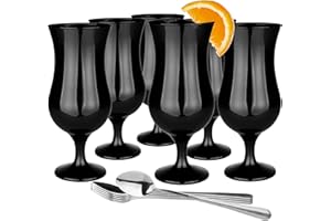 GLASMARK KROSNO 1992 Glasmark A570032-0420518525LD Set di 6 Bicchieri da Cocktail Max 480 ml Nero + cucchiaino Lungo, Vetro e Acciaio Inox
