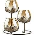 Tuxédo 3pc Ancient Bronze - Gold Glass Candle Holders - 3- Candlesticks Holders Gold Glass Candle for Home Decoration Dinning Table Decoration Candle Wedding Holiday Décor