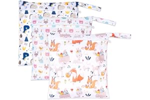 RUACDIQ Sac à Couches Lavables, Réutilisable Sacs de Natation Humide, Humide et Sec Sac à Couches Fermeture éclair pour Voyage Plage Piscine (3 Pièces-B)