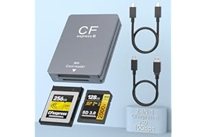 ROCKETEK CFexpress Type B Reader & SD Card Reader USB 3.1 Gen 2 10Gbps CFexpress Card Reader Portable Aluminum CFexpress Memory Card Adapter Included USB C to USB A/C Cable Support Android/Mac OS/Windows