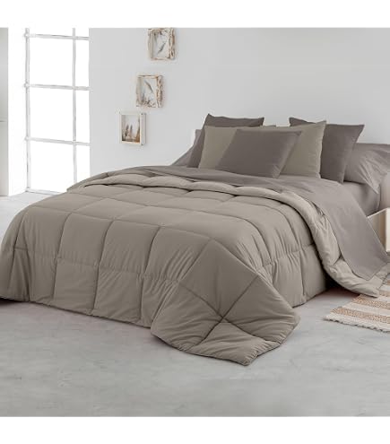 Couette Bicolore Taupe/Lin 220x240 Cm – POYET MOTTE Gamme CALGARY, Polyester Microfibre 400 G/m², Chaleur Douillette, OEKO-TEX