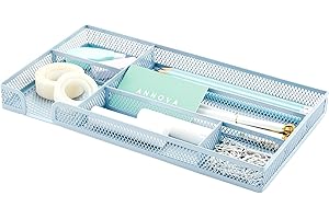 Annova Vassoio organizer per cassetti da scrivania, per organizzare l'ufficio, rete metallica, accessori e forniture per ufficio (Morandi Blue)