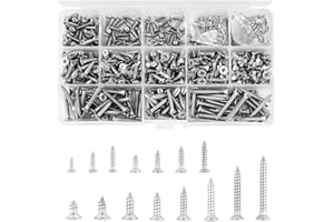 Loscrew 620Pcs M2 M3 M4 Phillips Cross Drive Self-Tapping Screws Kit, 15 Kinds of Size 304 Stainless Steel Self Tapping Countersunk Screw for Wood Furniture Household Appliances or DIY