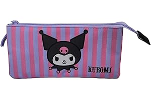 TOYBAGS Estuche Escolar Kuromi Triple - Cierre de Cremallera - Interior Totalmente Forrado y Personalizado - Portatodo con 3 Compartimientos - 11,5 X 23,5 X 3CM