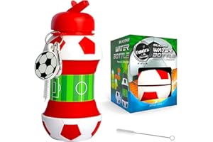 FunKitZ by AToZ UK Kids Football Water Bottle - Unique Football Gifts for Boys and Girls - Cool Kids Water Bottle, Collapsible, Leakproof - Boys Water Bottle - BPA Free - 550 ml